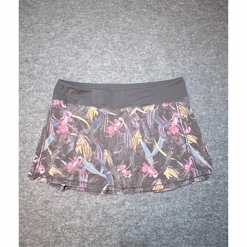 lululemon Pace Rival Mid-Rise Skort Womens Size 14 Black Floral Print